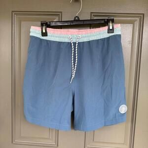 chubbies Blue Swim Trunks with Mint and Pink Waistband